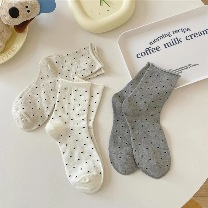 5/10 Paar Damen-Socken mit gerolltem Rand, gepunktet, mittlere Röhre, Frühling und Sommer, schweißabsorbierend, atmungsaktiv, süß, einfacher Stil, lässige Socken – Detail 16