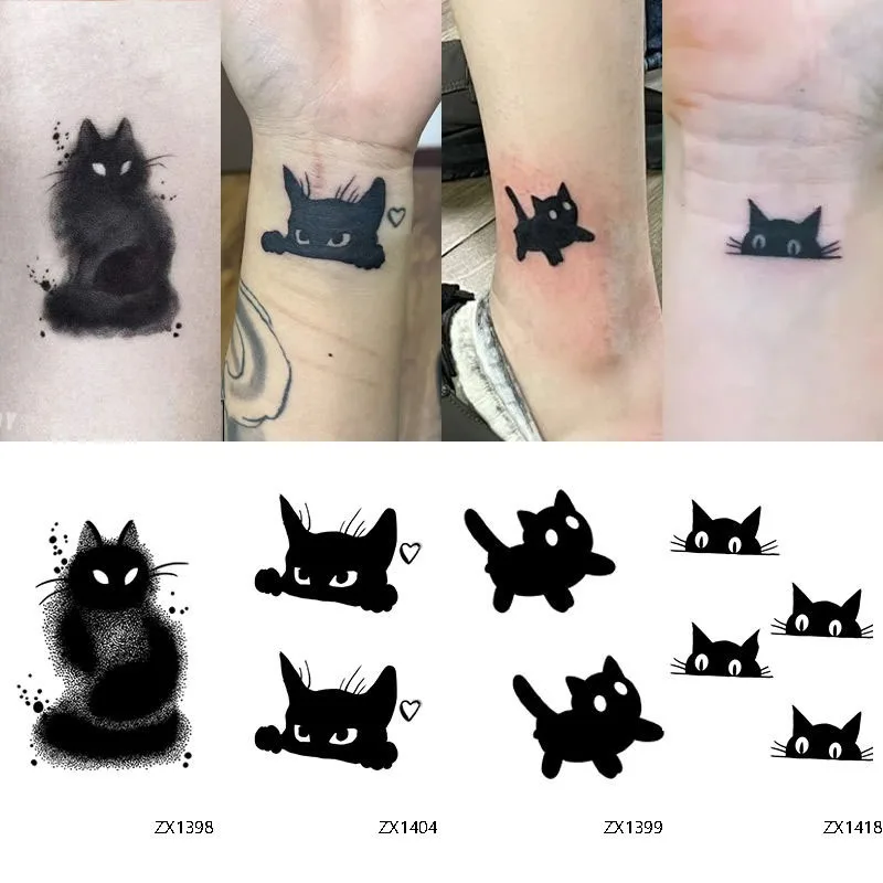 

4pcs Cartoon Cute Dark Balck Cat Herbal Juice Temporary Tattoos Waterproof Fake Tattoo Sticker Arm Body Art Tattoo for Woman Man