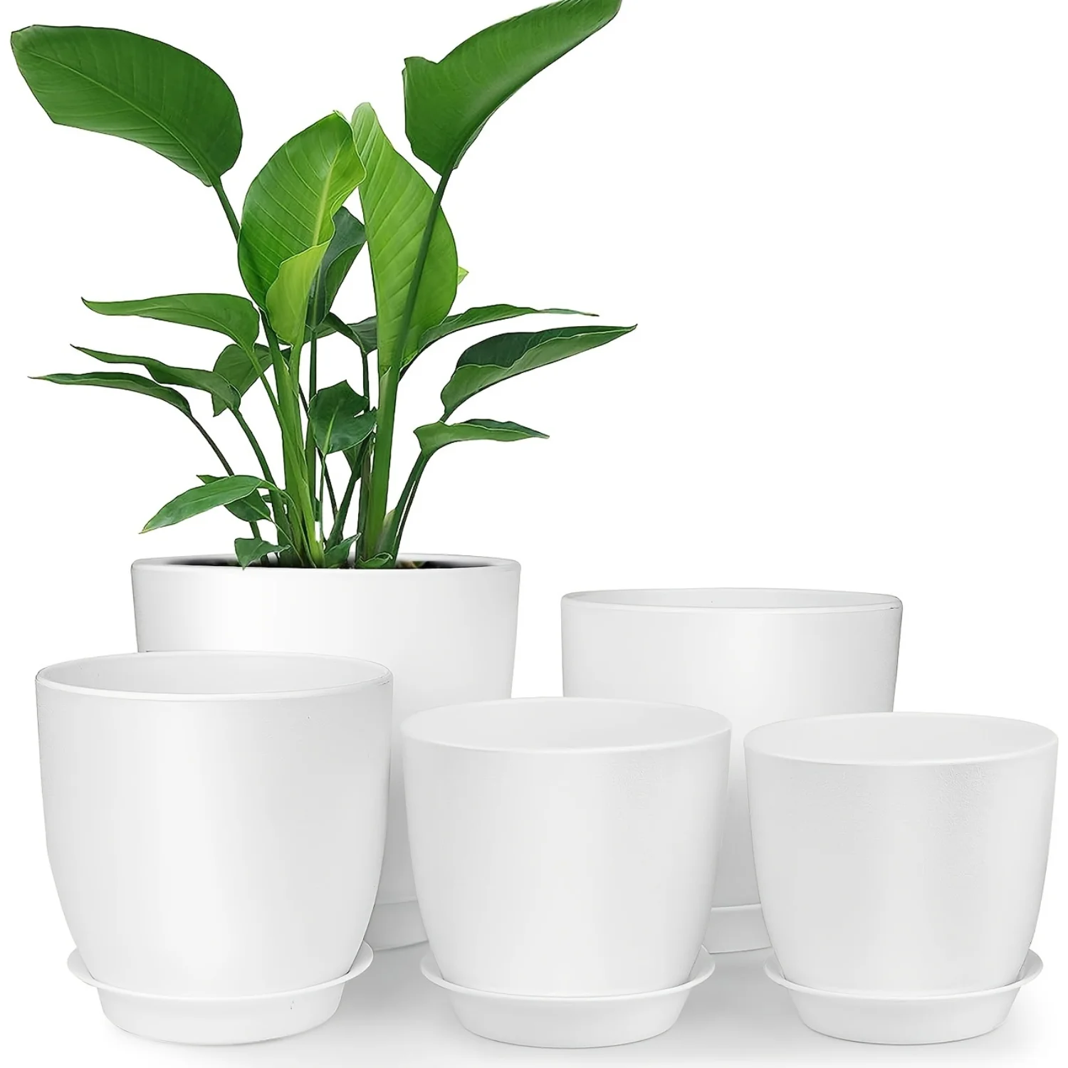 5 Sets, Plastic Planter With Tray 5sets (7/6/5.5/4.8/4.5 Inch), Creative Pots, Super  Flower Pot, Indoor Outdoor  Decor Garden P