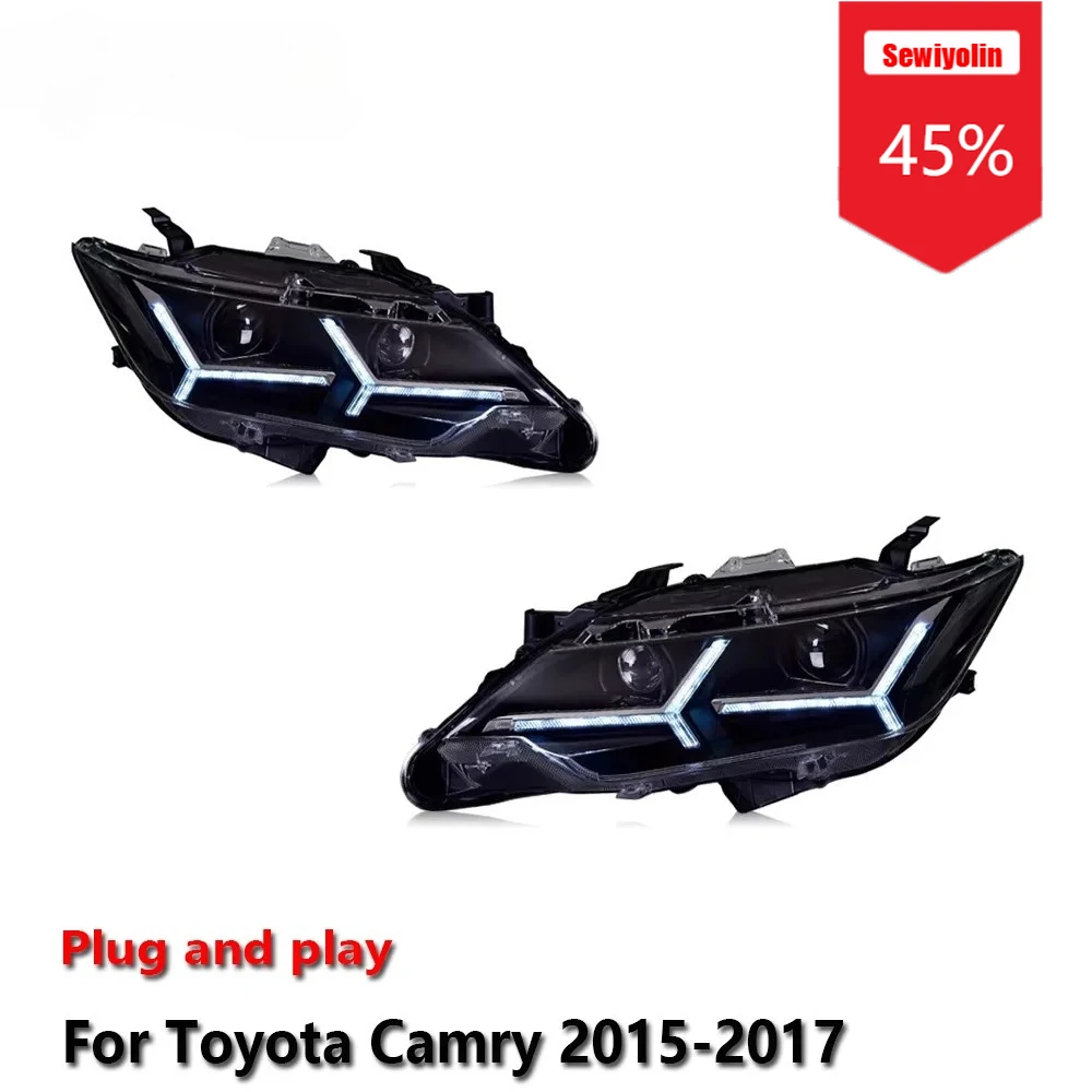 

Sewiyolin автомобильные фары светодиодные в сборе для Toyota Camry 2015-2017 противотуманные фары DRL тормозной указатель поворота Plug and Play
