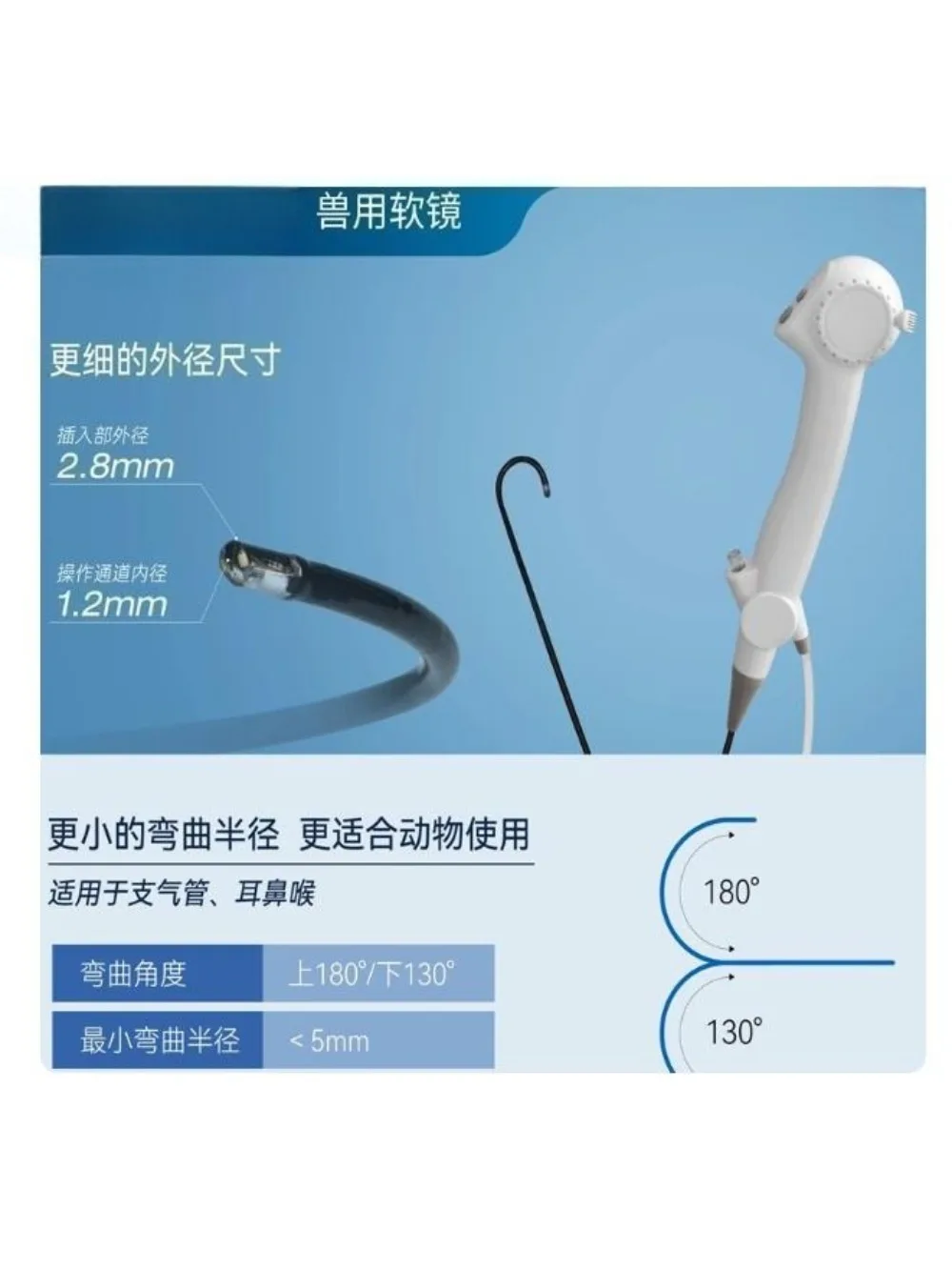 Portable animal endoscope with instrument channel, two-way rotating electronic soft endoscope
