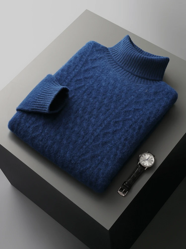 CHICUU Men Turtleneck Cashmere Sweater Autumn Winter Thick Pullover 100% Merino Wool Knitwear Cable Knitting Warm Casual Tops