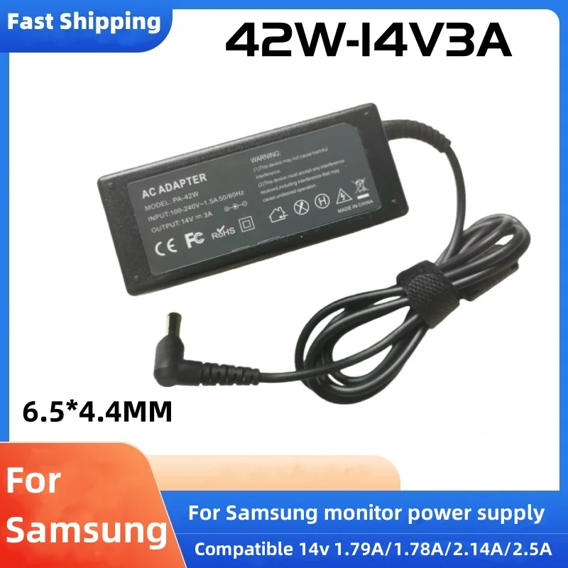 Adaptador AC para laptop 14V 3A 42W 6.5*4.4mm para monitor LCD Samsung BX2235 S22A100N S19A100N S22A200B S22A300B S23A300B.