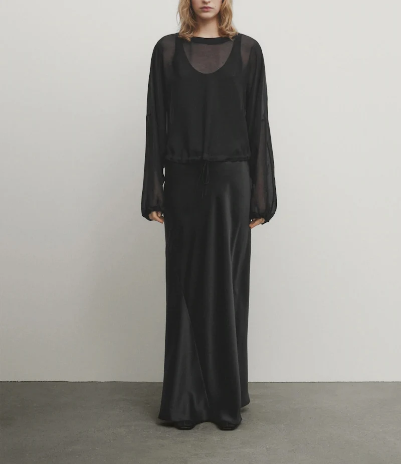 Elegant Black Lace Shirt Women's Fashion Thin See-through round Neck Cover-up French Style Loose Fit Long Sleeve Polyester