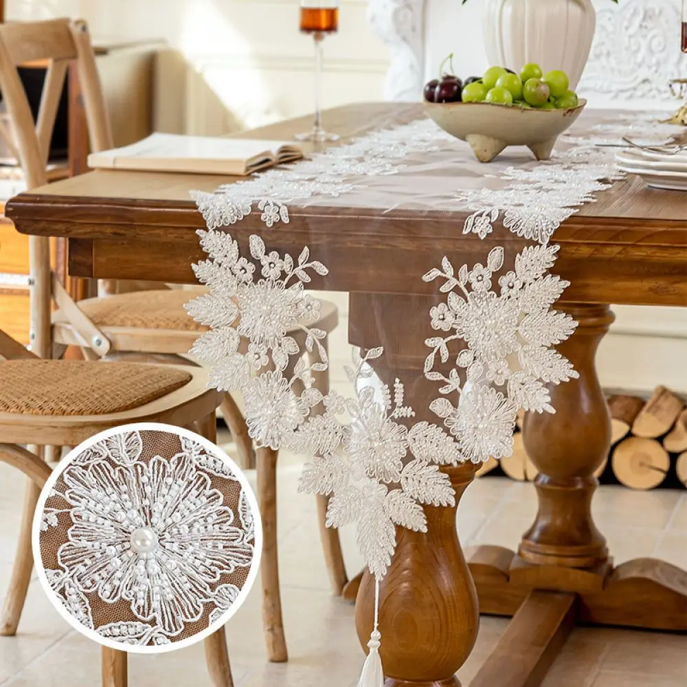 Beautiful Lace Table Runner Embroidered Mesh Fabric European Design Table Decor For Wedding Dining Room Home Use