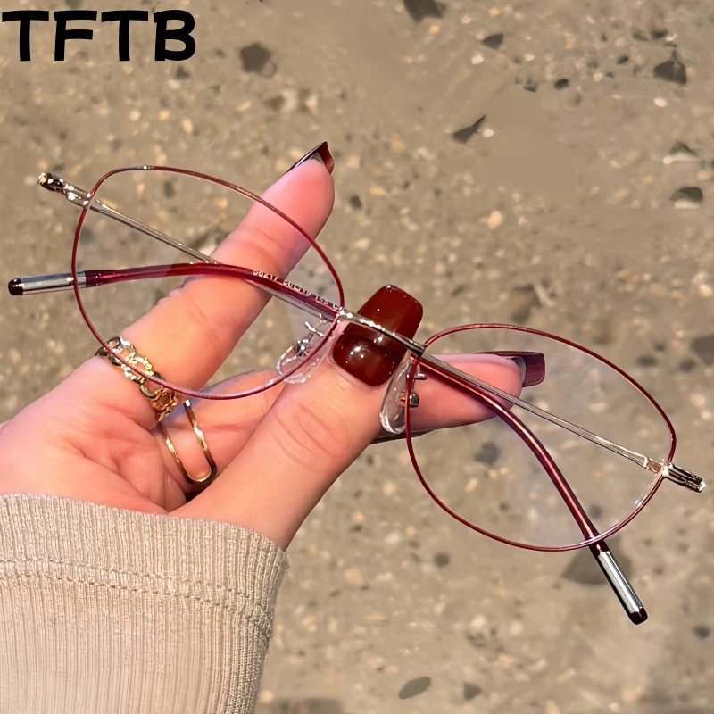 

TFTB New Retro Oval Cat Eye Women's Eyeglasses Frame Ultra Light Titanium Alloy Eyewear Fashion Trend Retouch Face Glasses 58217