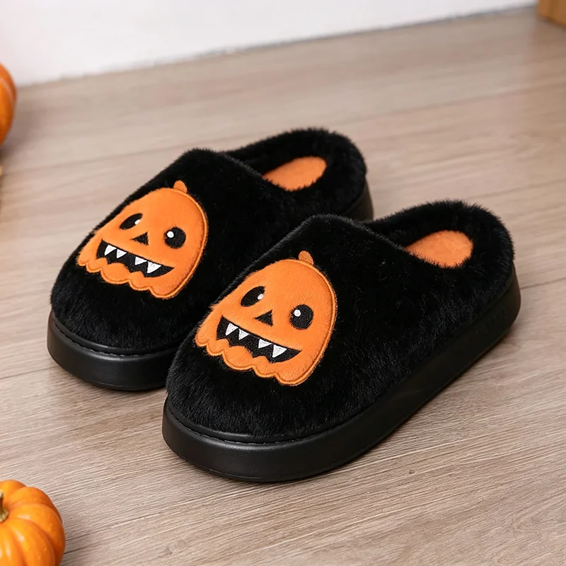 Fluffy Fur Slipper - รองเท้าแตะขนปุยลายฟักทองฮาโลวีนสำหรับผู้หญิง รองเท้าผ้าพลัชลายผีน่ารักสำหรับฤดูหนาว รองเท้าแตะขนฟูสำหรับเด็กผู้หญิงใส่ในบ้านช่วงวันหยุด ของขวัญสำหรับงานปาร์ตี้แบบยูนิเซ็กส์