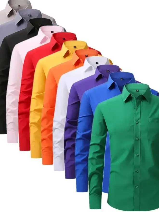 

Pure Color Long Sve irt Men's Collar Casual Summer Faion Loose Fit Button down Versatile Daily Wear