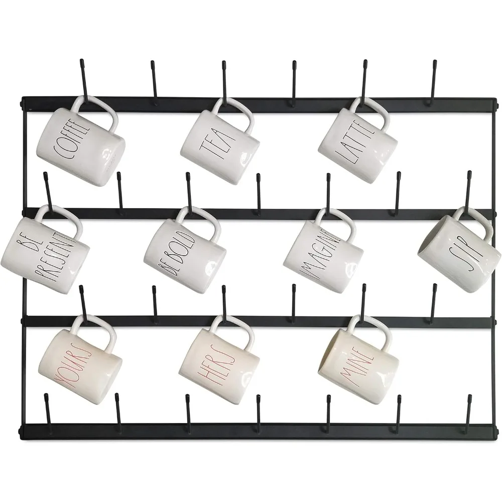 

Horizontal Wall Mug Rack - Large Wall Mounted Storage Display Organizer Rack for Coffee Mugs, Tea Cups