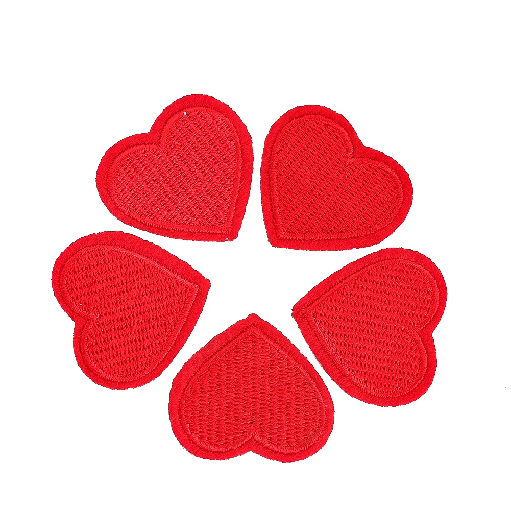 5PCS Red Heart Shaped Embroidered Patch Stamping Applique Iron on Stickers DIY Fabric Appliques Clothes and Rucksacks Decoration