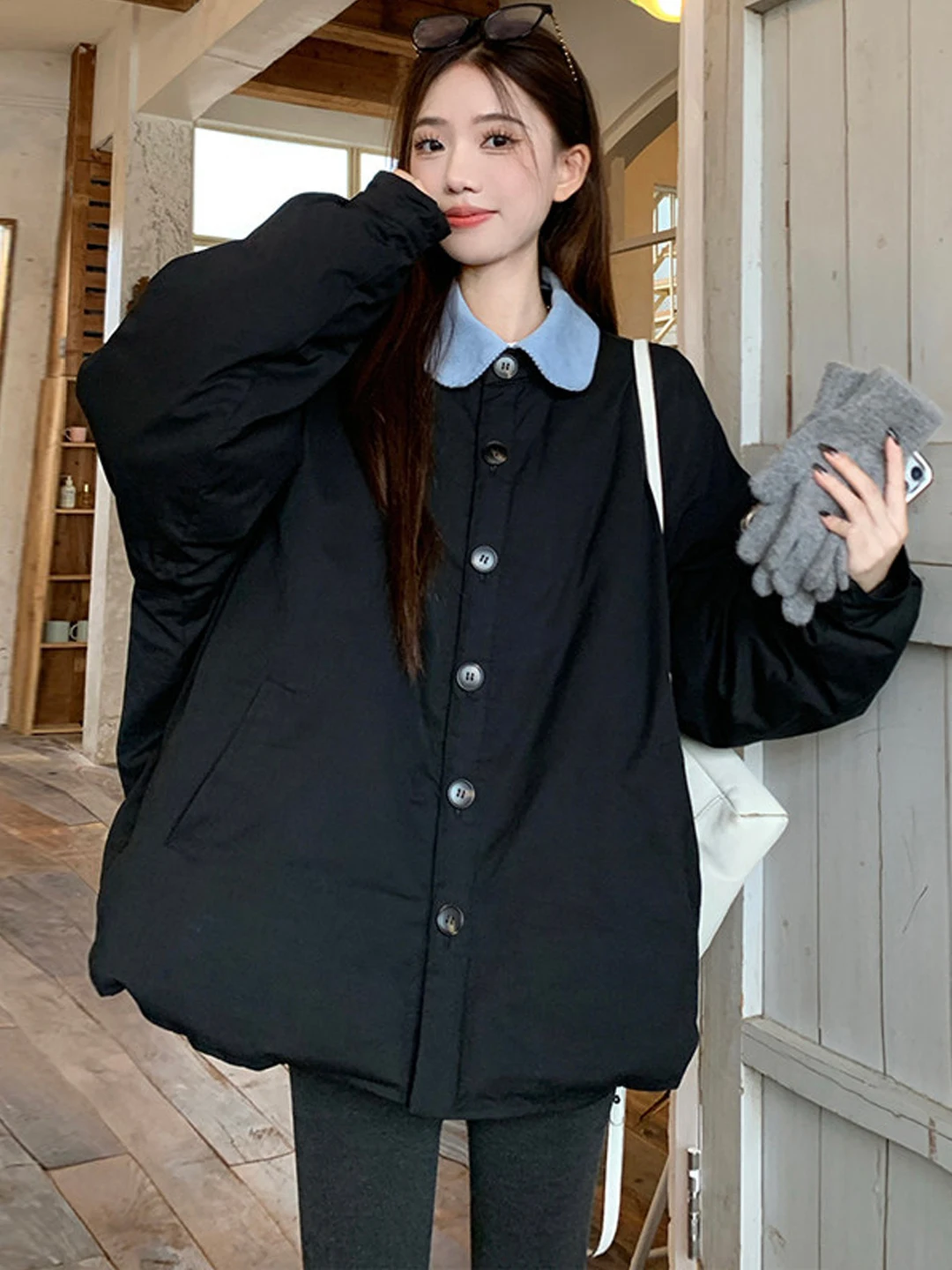 

Зимнее хлопковое пальто больших размеров в корейском стиле, свободного кроя, с цветными вставками, воротником, средней длины, универсальное, женское.