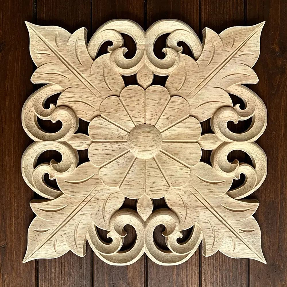 

19-24cm Frame Door Cabinet Decorative Figurines Wood Appliques for Furniture Unpainted Carved Corner Onlay Home Decoration