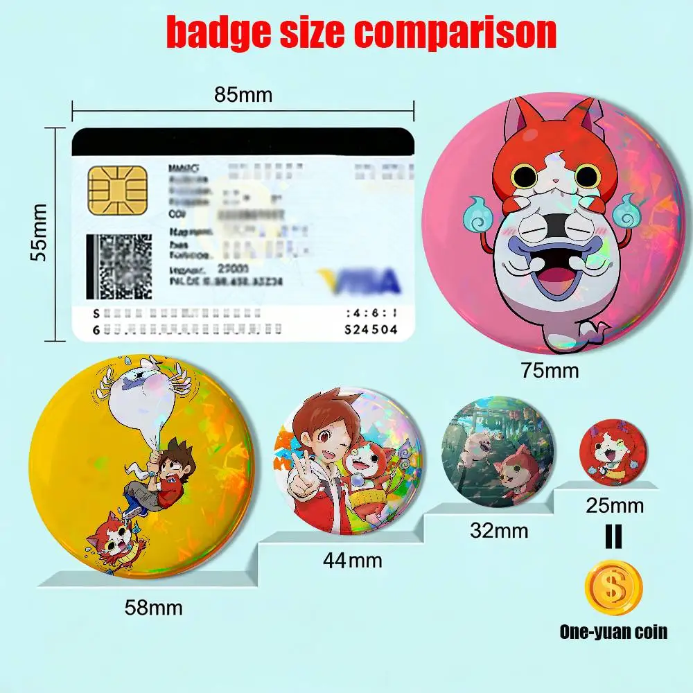 cute red Jibanyan Yokai Watch Reflective Pin Tinplate Round Brooch Cartoon Cosplay Badges for Bag Hat Toys Gifts