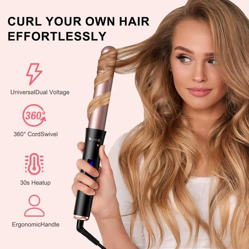 5 in 1 Curling Iron Set with 4 Interchangeable Barrels, 3-Barrel Hair Crimper, Adjustable Temp, Glove & Clips - view 6