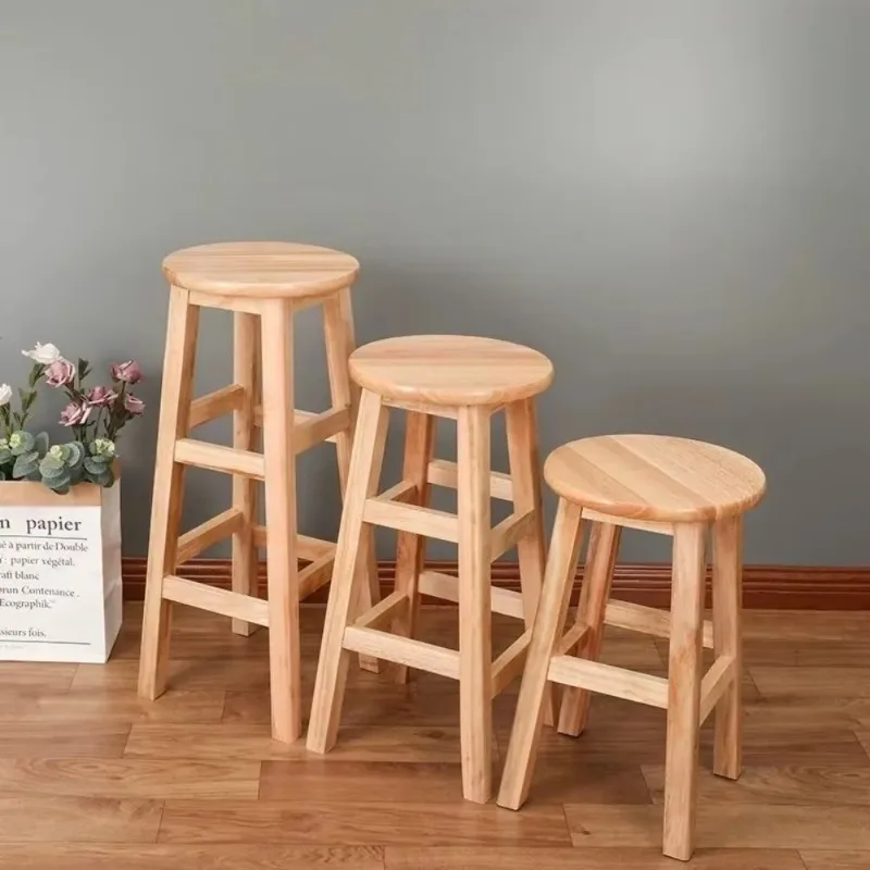 Simple Wooden High Bar Stool, Multifunctional High Foot Stool for Household Milk Tea Shop