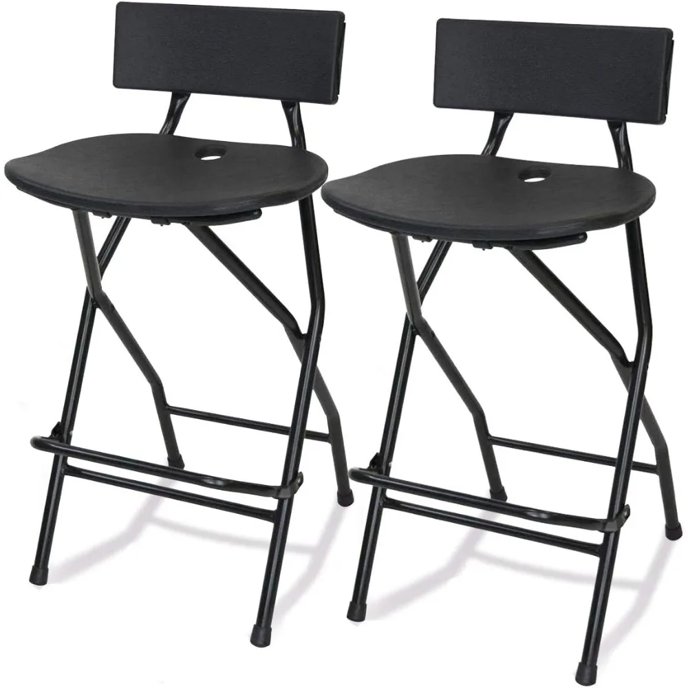 

TitanPRO Folding Bar Stool with Backrest - Black Metal Frame Stool with Back Support - Durable and Sturdy Folding Stool for Out