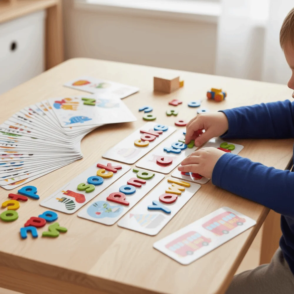 26 English Letters Wooden Word Spelling Game Pattern Double-Sided Matching Letters Toy Spelling Practice Game Blocks