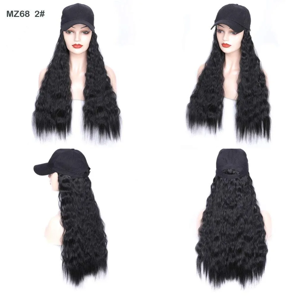 عبوة واحدة من قبعة بيسبول صناعية مموجة بطول 60.96 سم مع قطعة شعر مجعدة ( # 4 أسود بني مجعد) #4