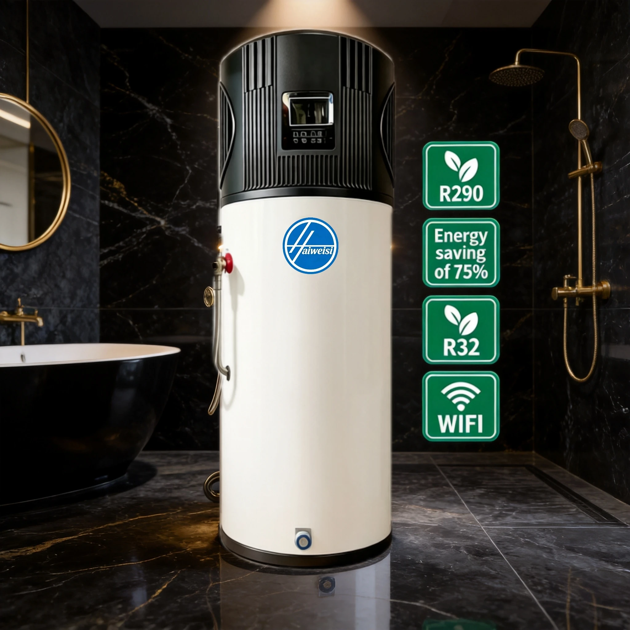 R290 150L  High-Efficiency Air Source Heat Pump App-Controlled With Smart Temperature Regulation & Metal Body