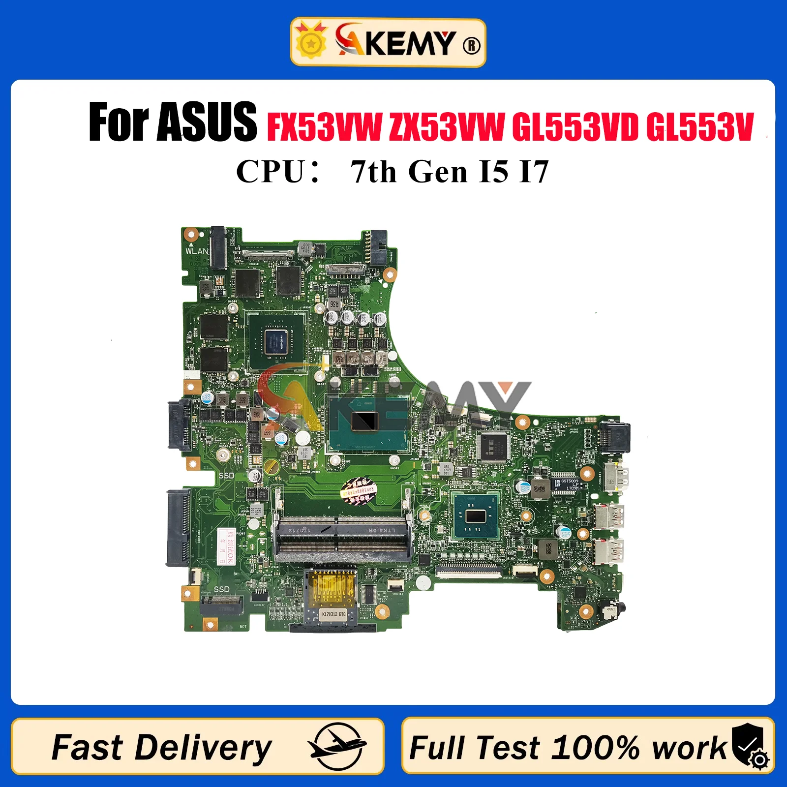 

GL553VD Laptop Motherboard For ASUS ROG GL553V FX53VW ZX53VW ZX63V FZ53V ZX53V GL553VD GL553VE Mainboard With I5 I7 CPU tests OK