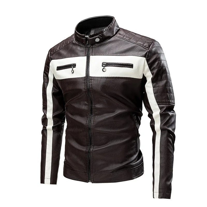 Maidangdi's New Autumn and Winter Multi-color Patchwork Handsome Motorcycle Zipper Oversized Leather Jacket for Men