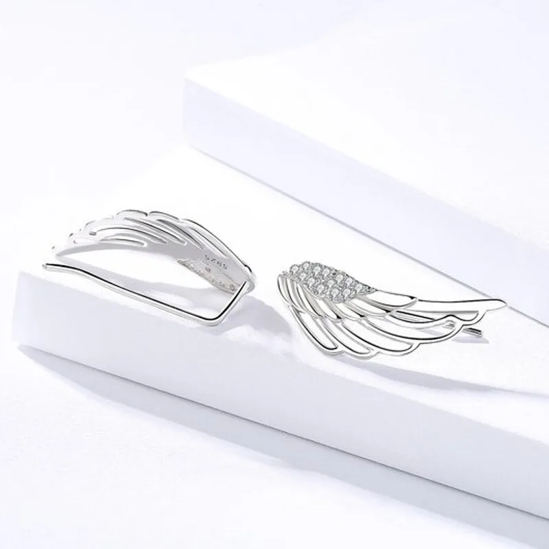 925 Silver Needle Zircon Angel Wing Stud Earrings for Women Elegant Gifts Jewelry Pendientes Brincos EH680