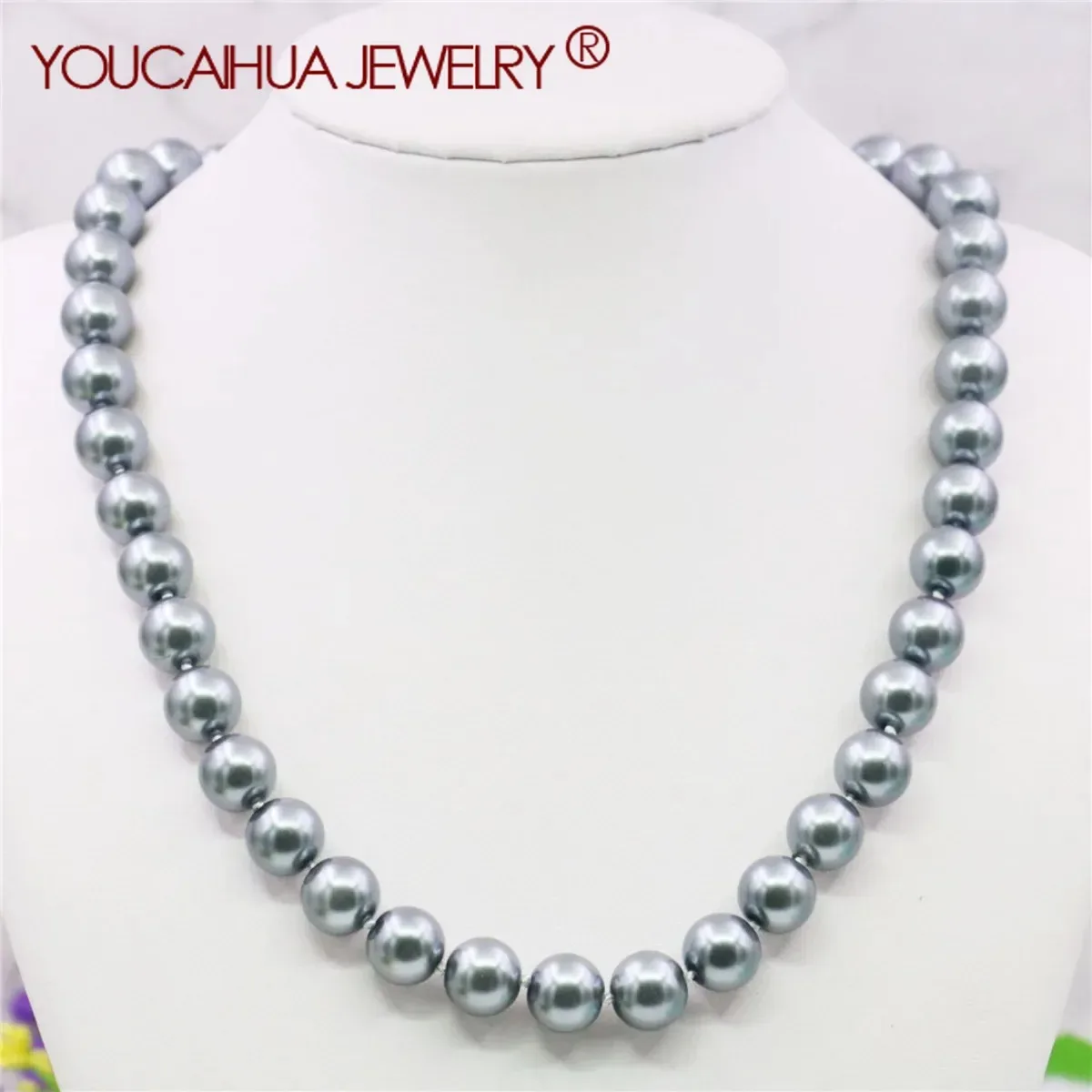 8mm Round Silvercolor Pink Blue White Red Gray Pearl Shell Necklace Hand Made Jewelry Making Design Accessory Gifts for Mother