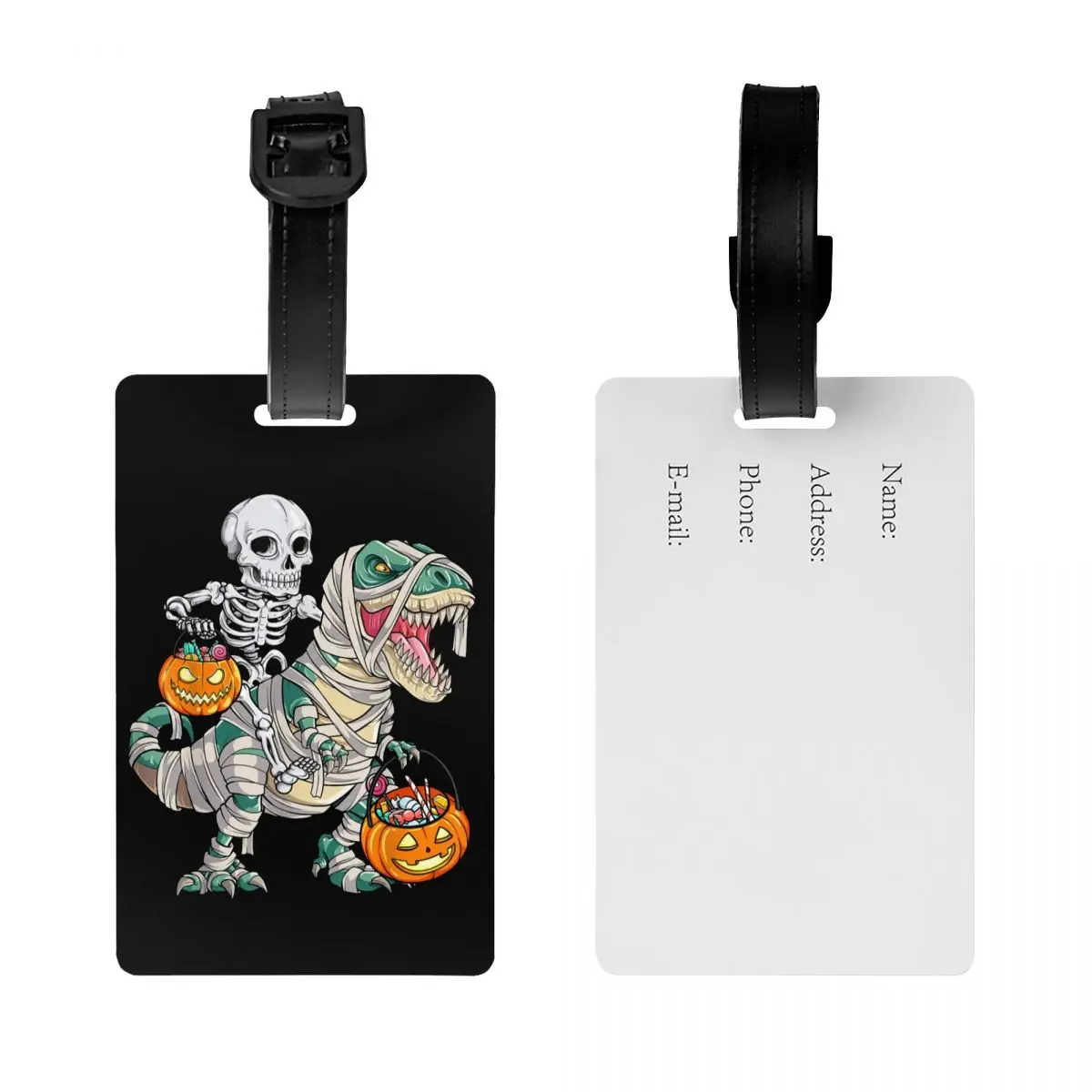 Custom Skeleton Mummy Dinosaur T Rex Pumpkin Luggage Tags for Suitcases Halloween Privacy Cover ID Label