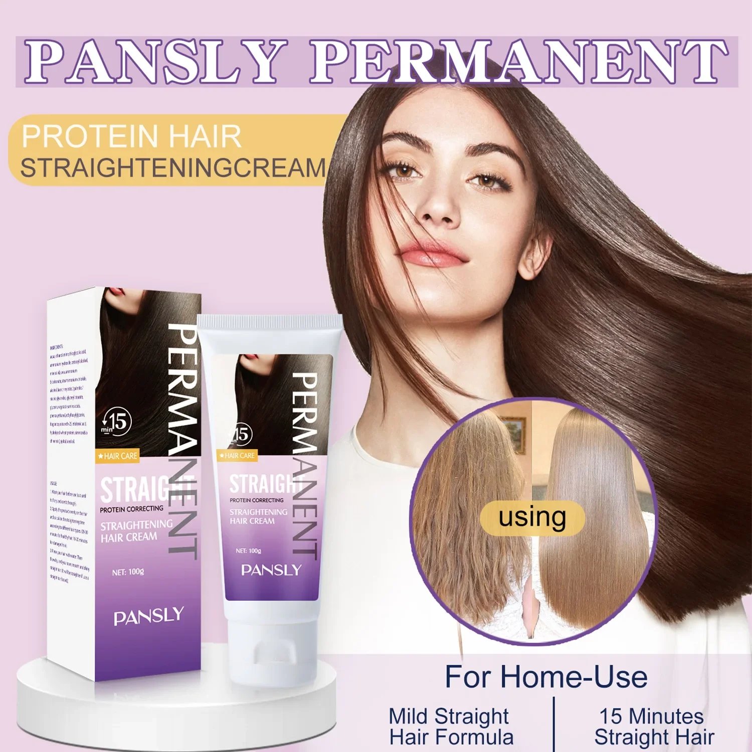 

Hair Straightening Cream Protein Correction and Repair Smooth Hair with No Pull and No Clip Natural Curl 100g