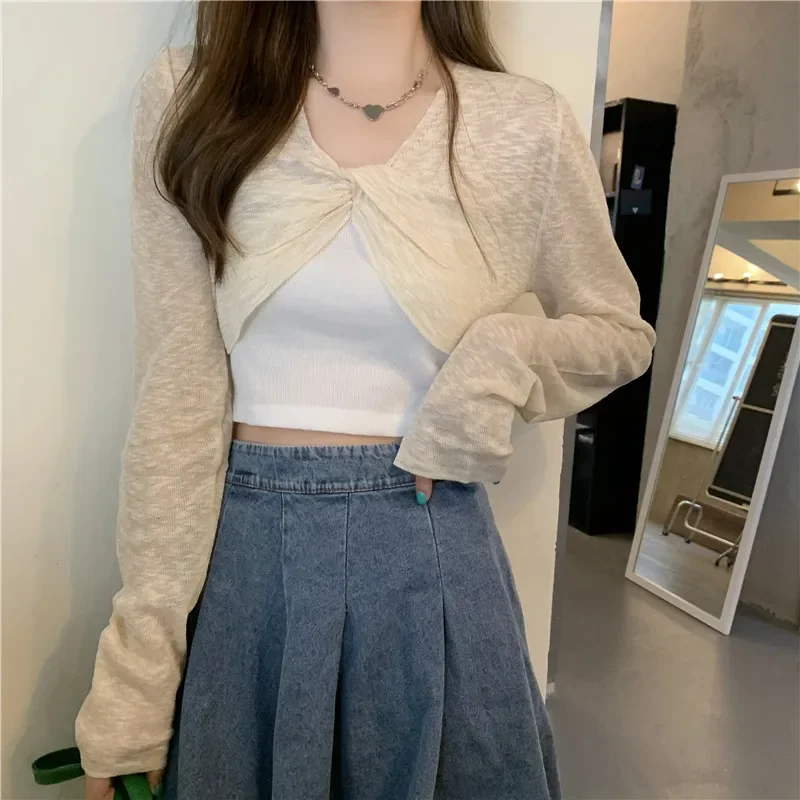 Sun Shading Shrugs Women Long Sleeve Knitwear Big Bow Elegant Fashion Summer Bolero Leisure Crop Tops Tricot High Street Sexy