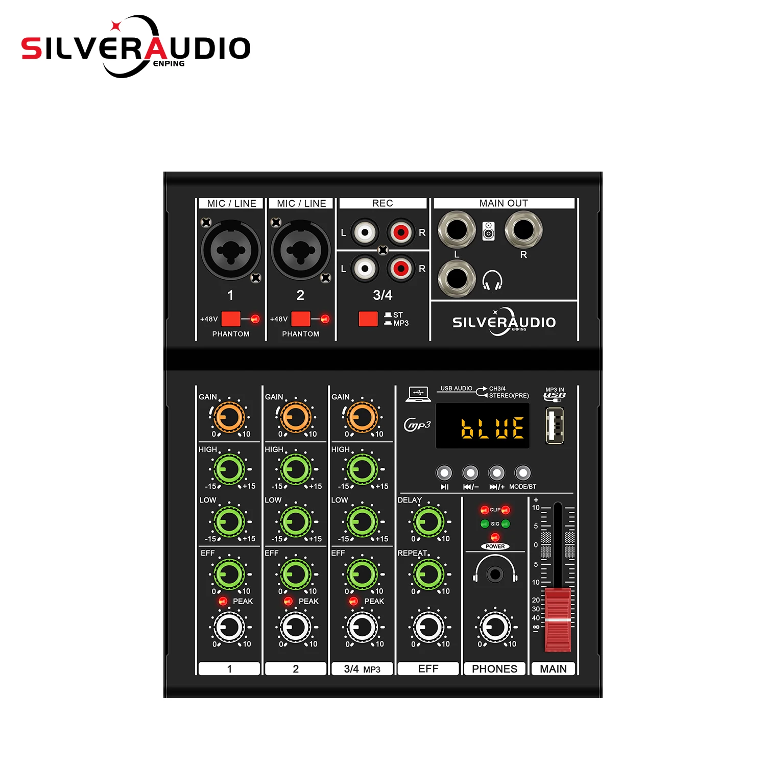 GAX-A4 Professional 4-Channel Mixer Portable Digital Mixer with USB Mixer Crossover Live Singing