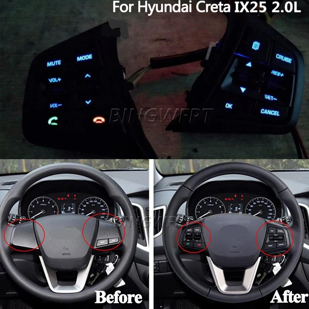 Brandnew Steering Wheel Cruise Control Button Switch For Hyundai Creta Ix251.6L 2.0L Remote Control Volume Button Blue Backlight