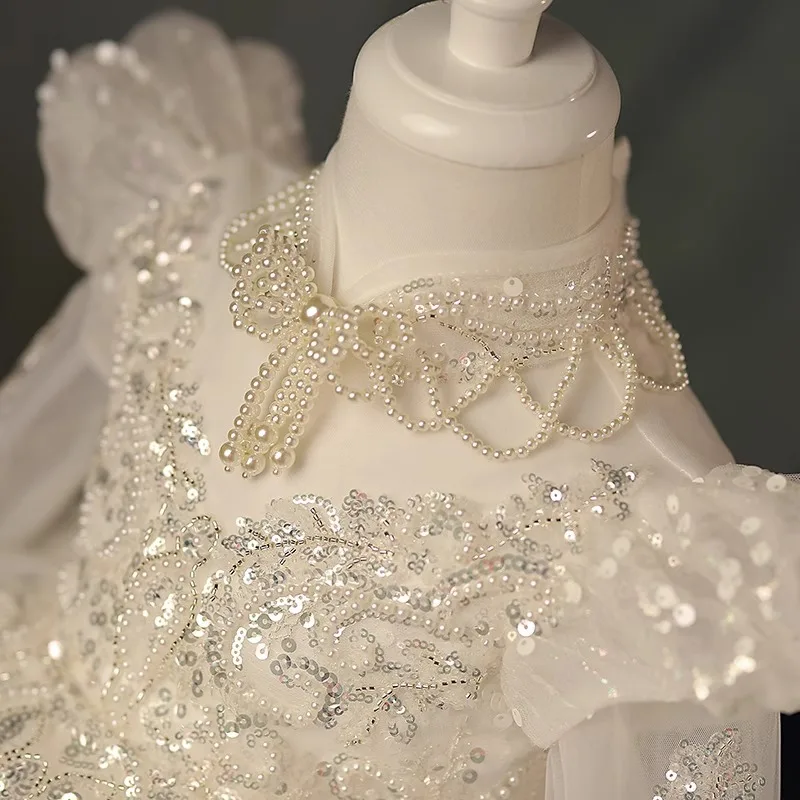 Light Luxury Children\'s Evening Princess Ball Gown Girls Fashion Sequins Beading Design Birthday Party Wedding Dress y1290