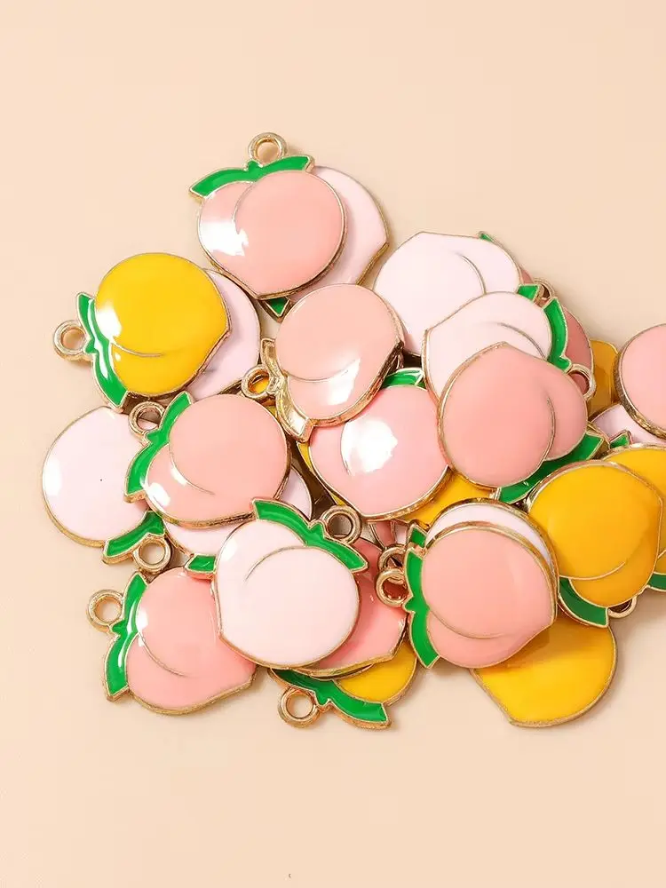 Leslie 20 Stück 15*18mm Niedliche Bunte Emaille-Pfirsich-Anhänger für Handgemachten Schmuck, Halsketten, Schlüsselanhänger, DIY-Anhänger, Bastelarbeiten – Detail 2