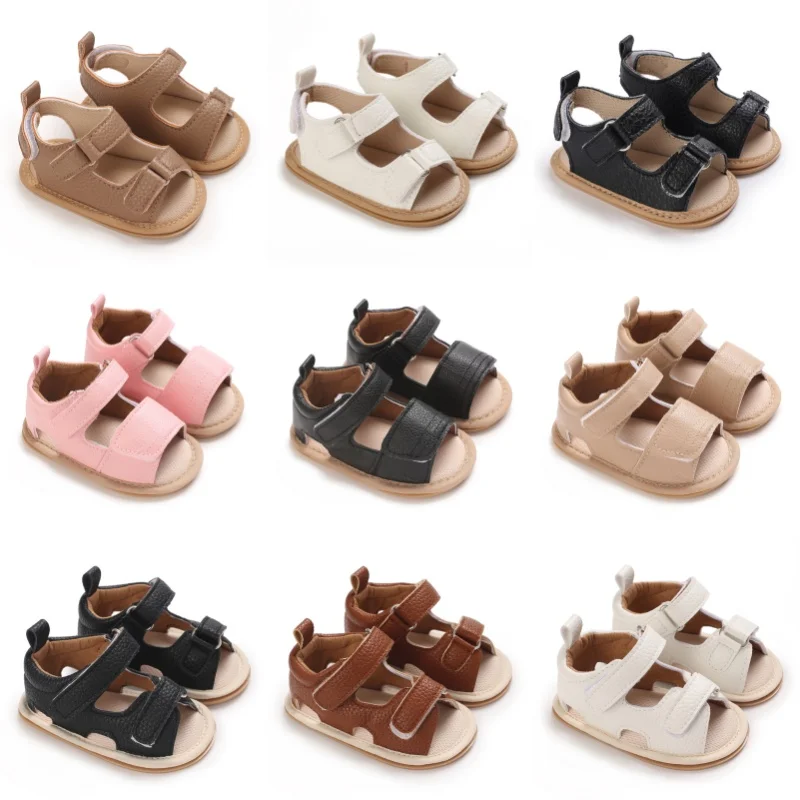 

Fashionable New Baby Sandals For Boys And Girls Cute Open Toed Sandals PU Soft Rubber Sole Anti Slip 0-18M Baby First Walking