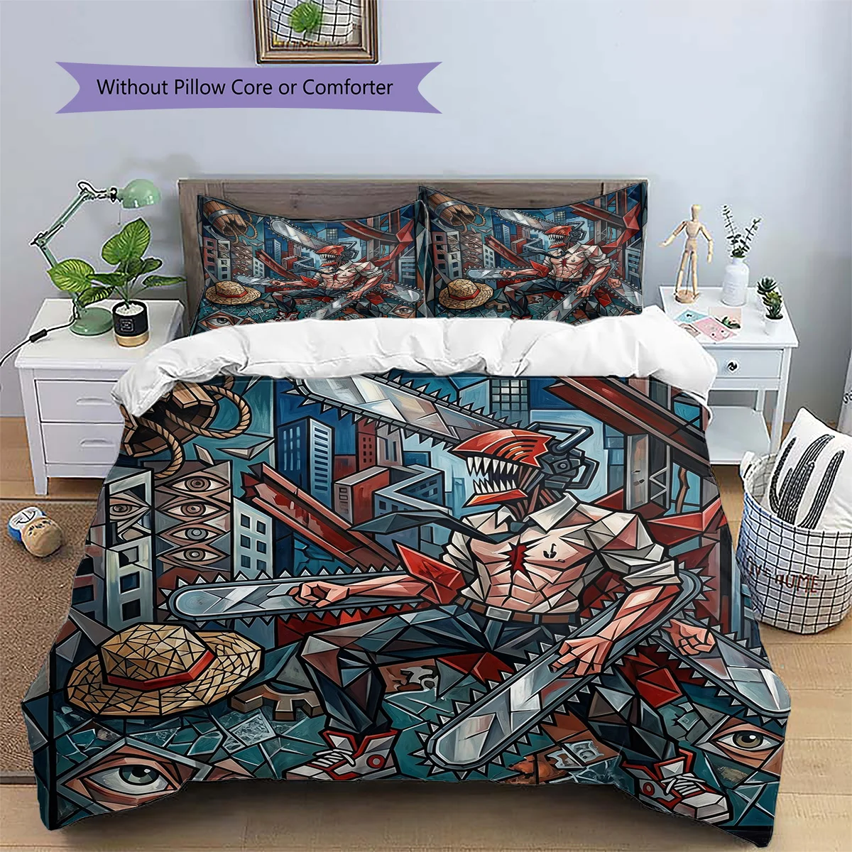 Chainsaw Man Anime Patterned Pillowcase & Duvet Cover Set Bedroom Bedding Decor Excellent Gift for Enthusiasts YUN6516