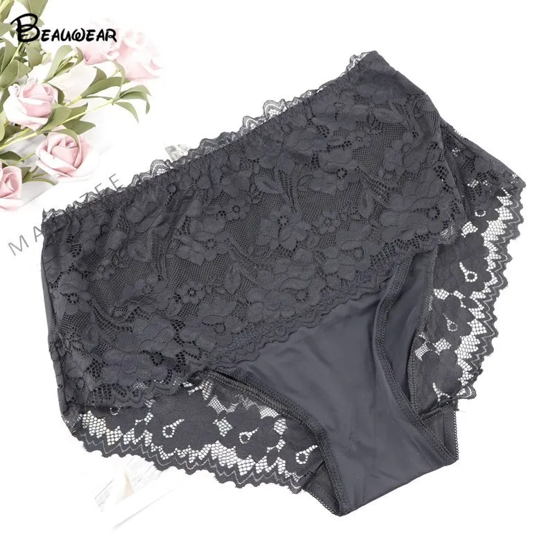 Beauwear Sexy Women Nylon Spandex Panties Solid Color Seamless Briefs Sexy Lace Lingeries Women\\\'s Underpants Plus Size 3XL-5XL