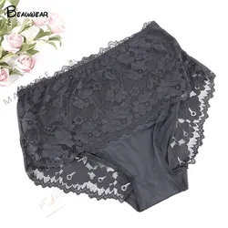 Beauwear-bragas de nailon y LICRA para mujer, ropa interior Sexy sin costuras de Color sólido, lencería de encaje, talla grande 3xl a 5xl