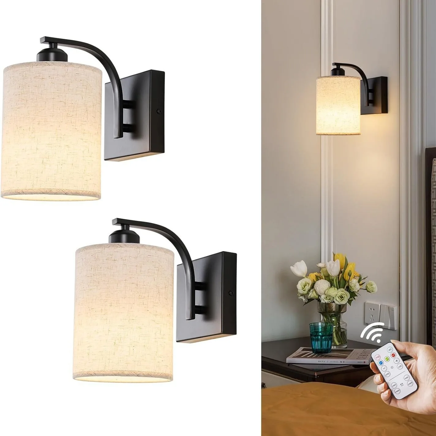 LED Fabric Bedside Wall Lamp Bedroom Charge Magnetic Suction Indoor Lighting tricolor Retro Atmosphere Wall Lamp Remote Control