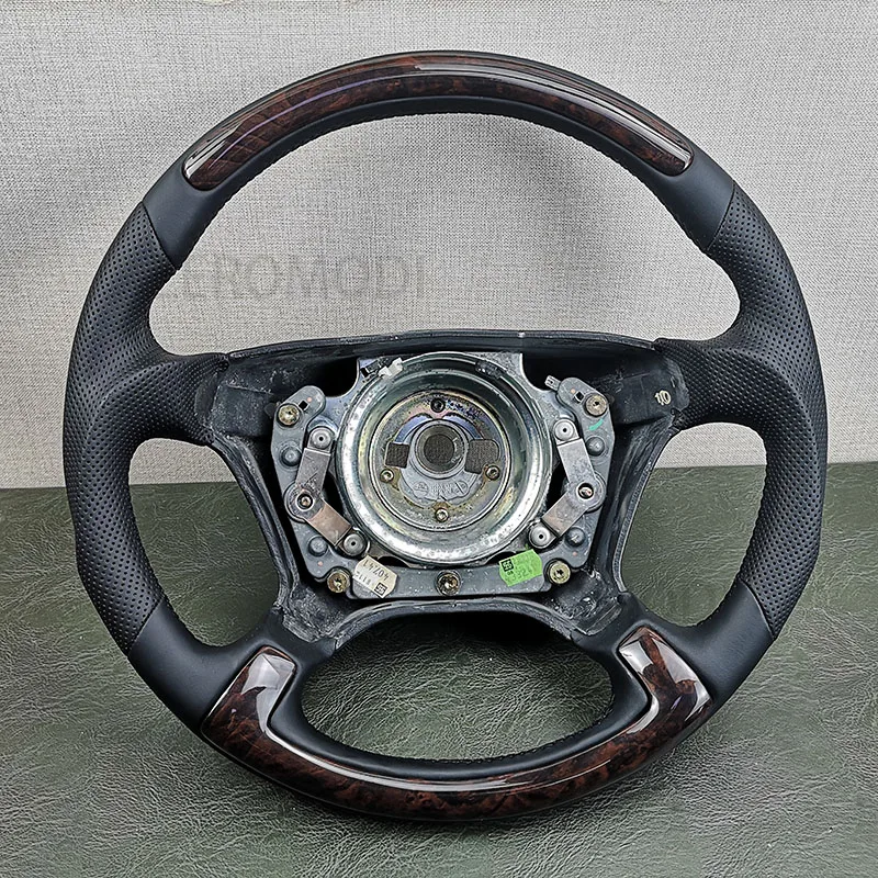 For Mercedes R129 W124 W202 W210 W140 Steering Wheel Leather Wood Mahogany