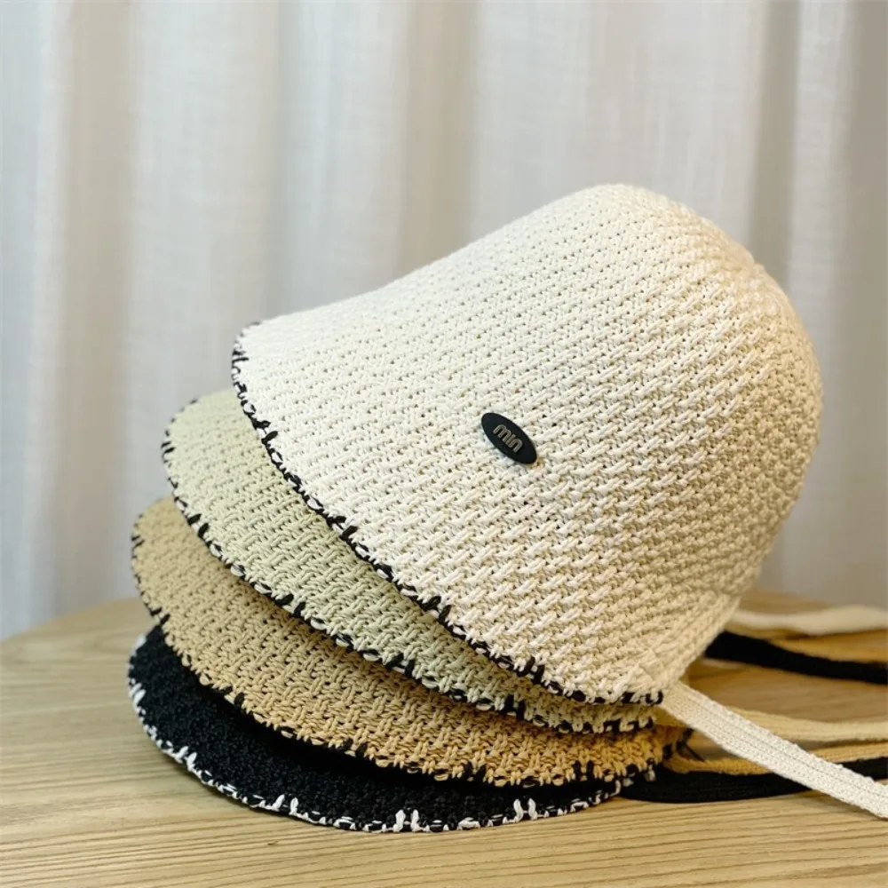 

Fashion Woven Bucket Hat Acrylic Fiber Adjustable Fisherman Hat Hollow Knit Casual Basin Hat Summer