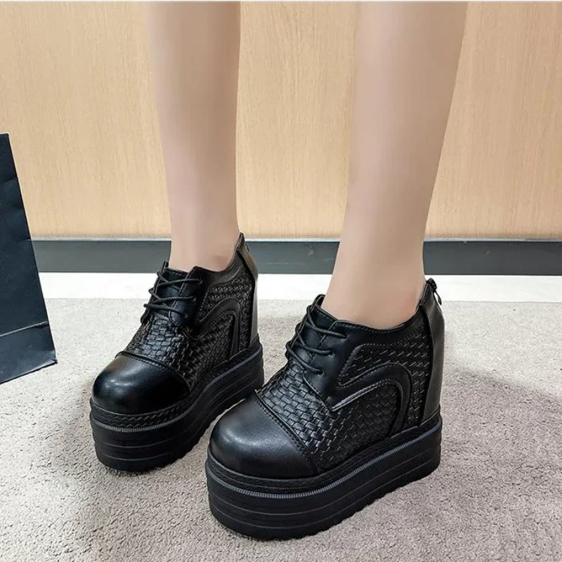 12CM White Trendy Shoes Women High Top Sneakers Women Platform Ankle Boots Basket Femme Chaussures Femmes Height Increase Shoes image 6