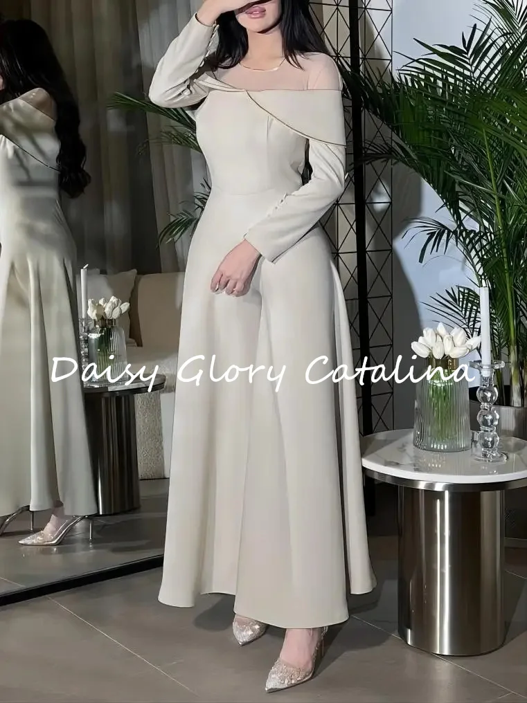 

Scoop Neckline White Vintage Prom Dress Elegant Evening Dresses Long Sleeves Saudi Arabia Formal Wedding Party Dress Gala 2024