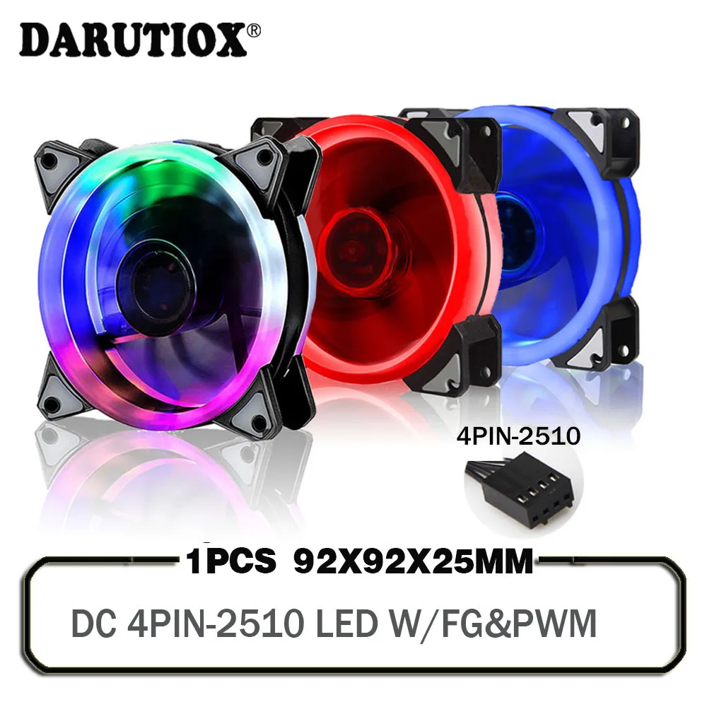 DC 12V 9225 92mm LED Fan 92x92x25mm Double Halo LED Fan 4PIN With Temperature Control CPU GPU Computer Case Cooler Fan