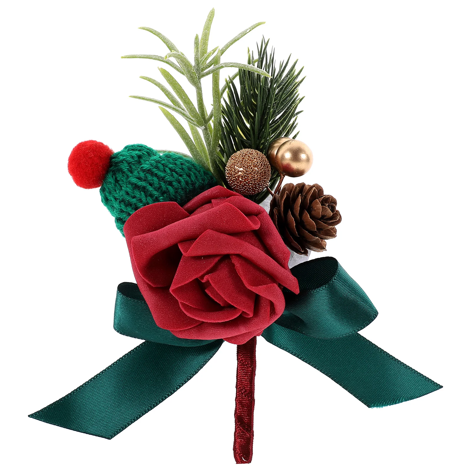 

Christmas Corsage Fake Flowers Wedding Couple Boutonniere Decoration Suit Simulated Yarn Floral Bride Faux