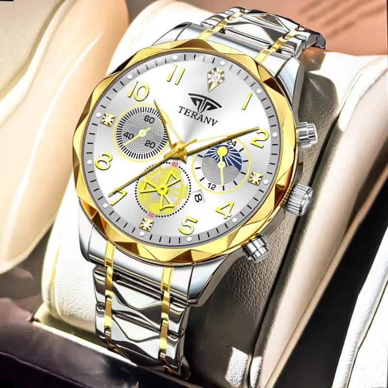 Men's Watch, Calendar Luminous Solid Steel Belt Quartz Watch