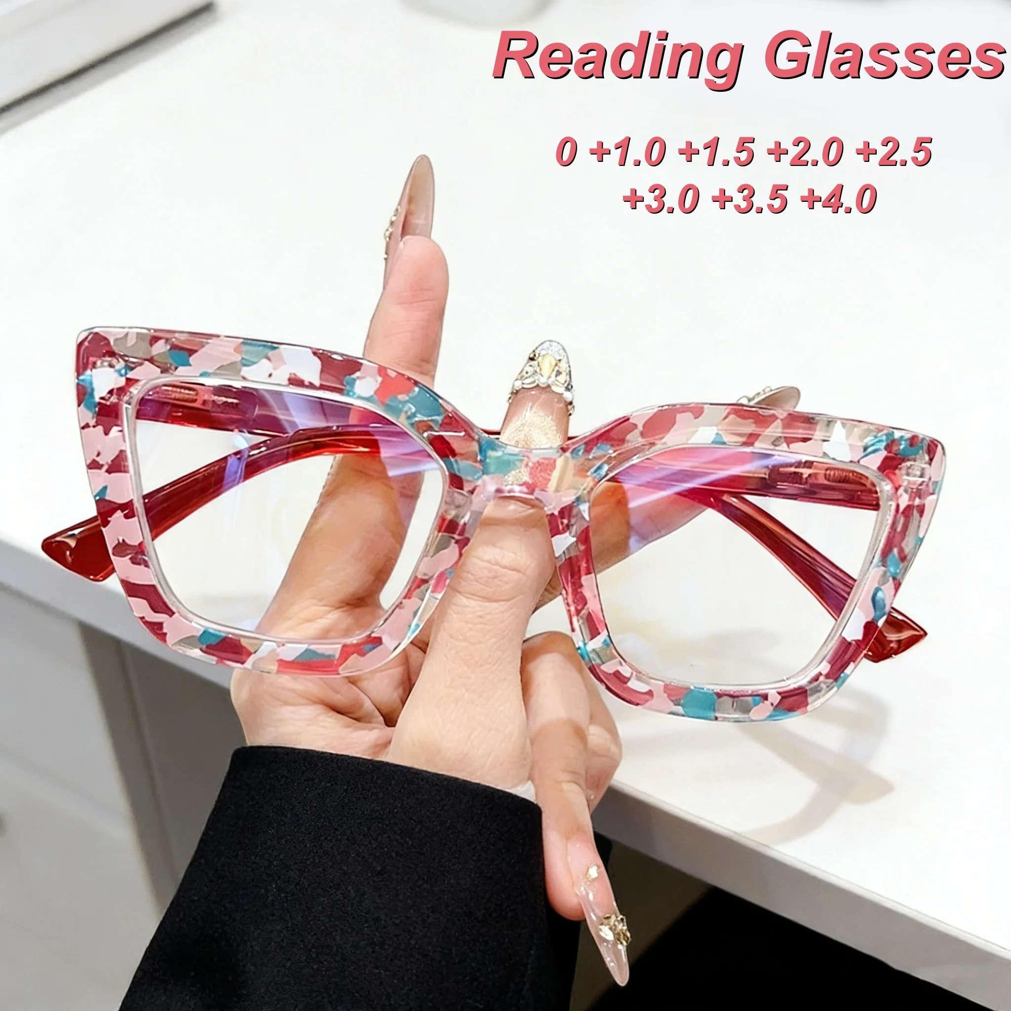 

2026 New Fashionable Personalized Cat Eyes Women's Reading Glasses Retro Neutral HD Colored Frame Anti Blue Light Glasses