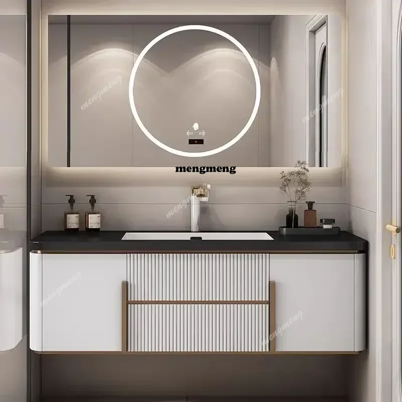 Minimalist Modern Bathroom Cabinets Rock Seamless Ceramic Integrated Washbasin Bathroom Sink Cabinet Vanity Bathroom Furniture
