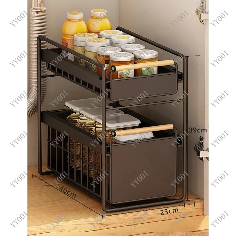2 Layer Under Sink Storage Shelf Pull Out Organizer Damp Proof for Kitchen Dishes Spices