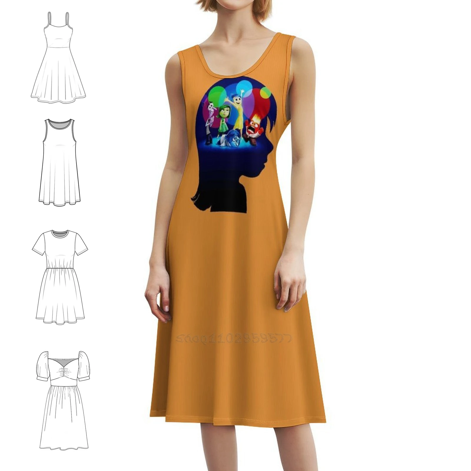 

Inside Out Ilustration Art Korean Style Dress For Women Elegant Casual Dress For Party Or Daily Wear Inside Out Movie Cartoon